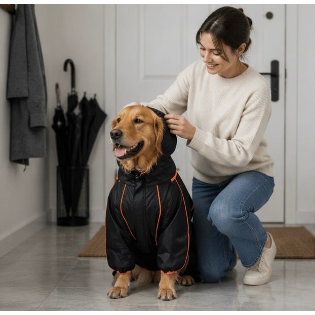 Dog Raincoat With Legs Rain Jacket For Large Full-Body Suit With Hood And Elastic Cuffs - Image 12