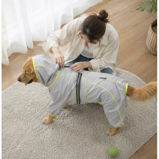 Dog Raincoat With Legs Rain Jacket For Large Full-Body Suit With Hood And Elastic Cuffs - Image 6