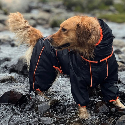 Dog Raincoat With Legs Rain Jacket For Large Full-Body Suit With Hood And Elastic Cuffs - Image 1