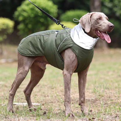 Dog Winter Coat With Reflective Trim High Collar Adjustable Waist Strap And D-ring For Harness - Image 11