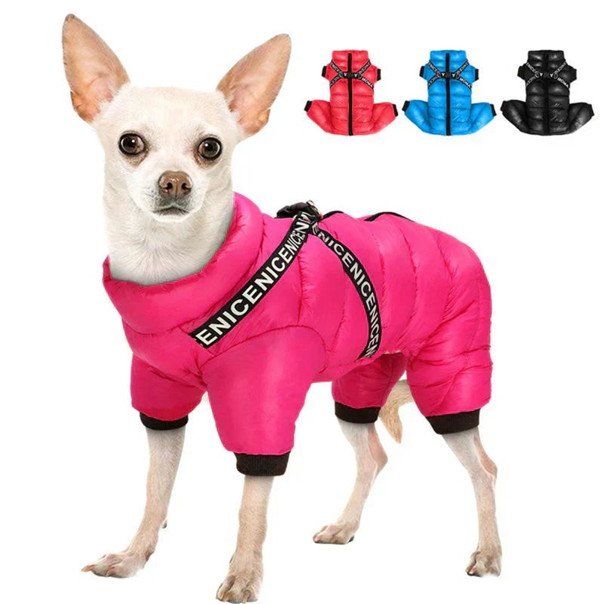 Dog Winter Coat Padded Jumpsuit With Harness D-Ring And Waterproof Fabric - Image 5