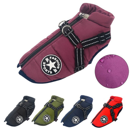Dog Winter Coat With Harness Waterproof For Large Warm Padded Vest With Zipper - Image 1