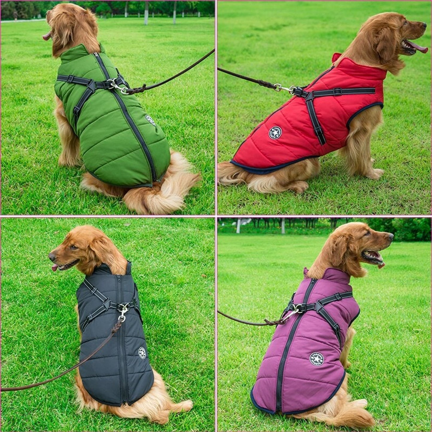 Dog Winter Coat With Harness Waterproof For Large Warm Padded Vest With Zipper - Image 4