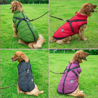 Dog Winter Coat With Harness Waterproof For Large Warm Padded Vest With Zipper - Image 4