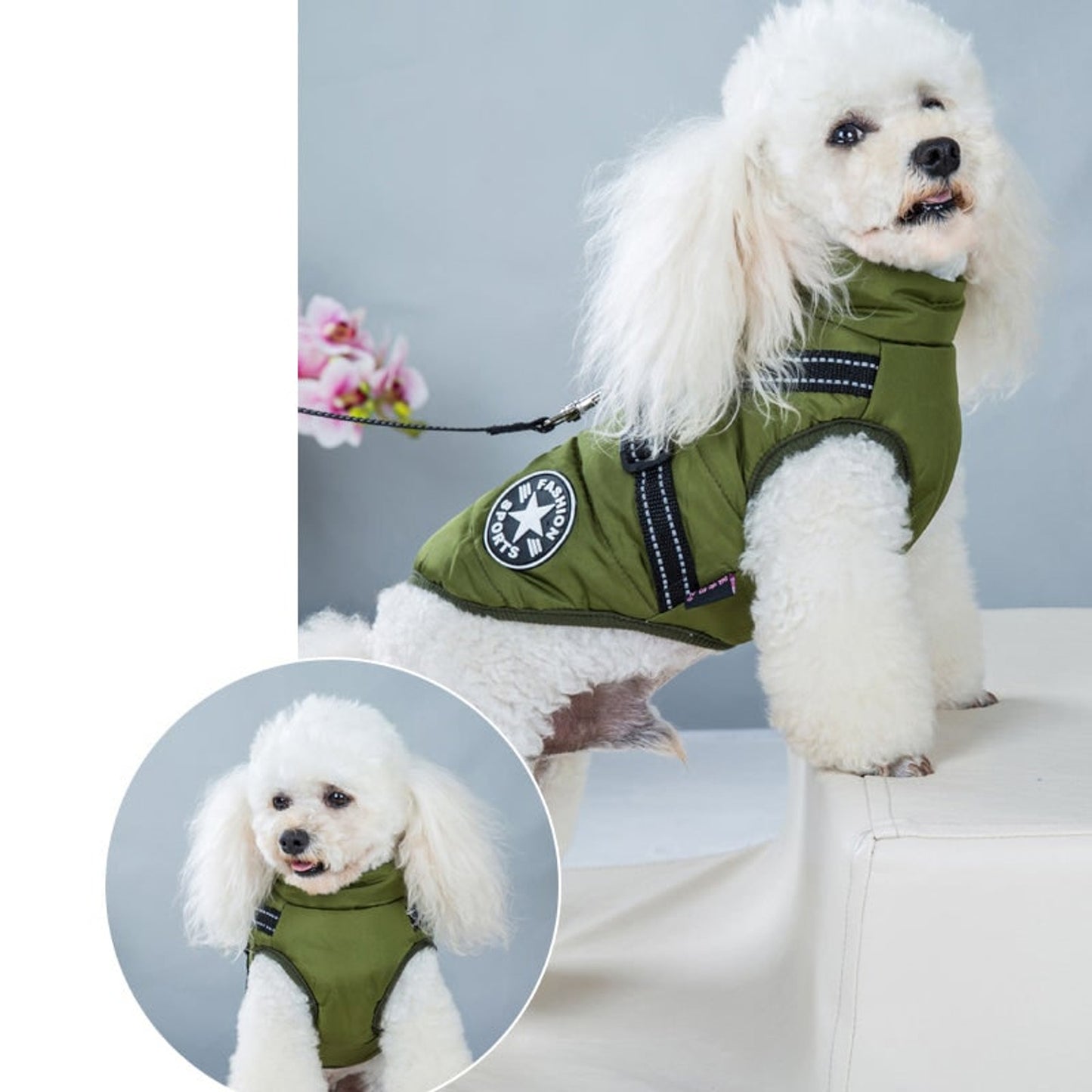 Dog Winter Coat With Harness Waterproof Quilted Red And Navy Jacket For Pets - Image 6