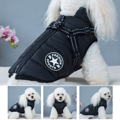 Dog Winter Coat With Harness Waterproof Quilted Red And Navy Jacket For Pets - Image 7