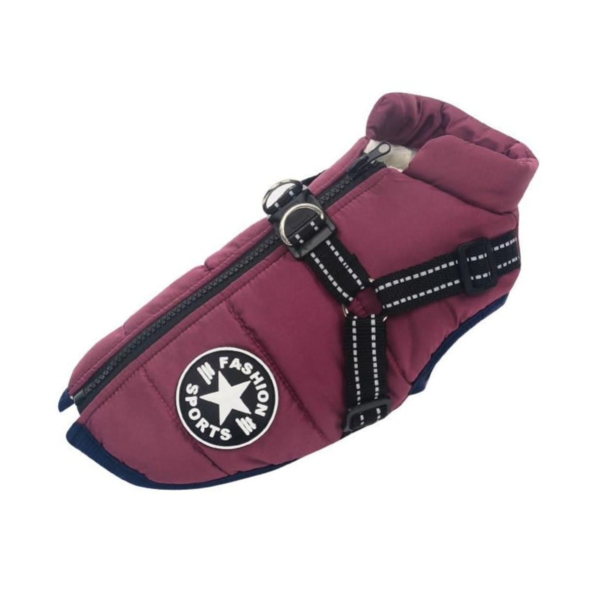 Dog Winter Coat With Harness Waterproof Quilted Red And Navy Jacket For Pets - Image 13