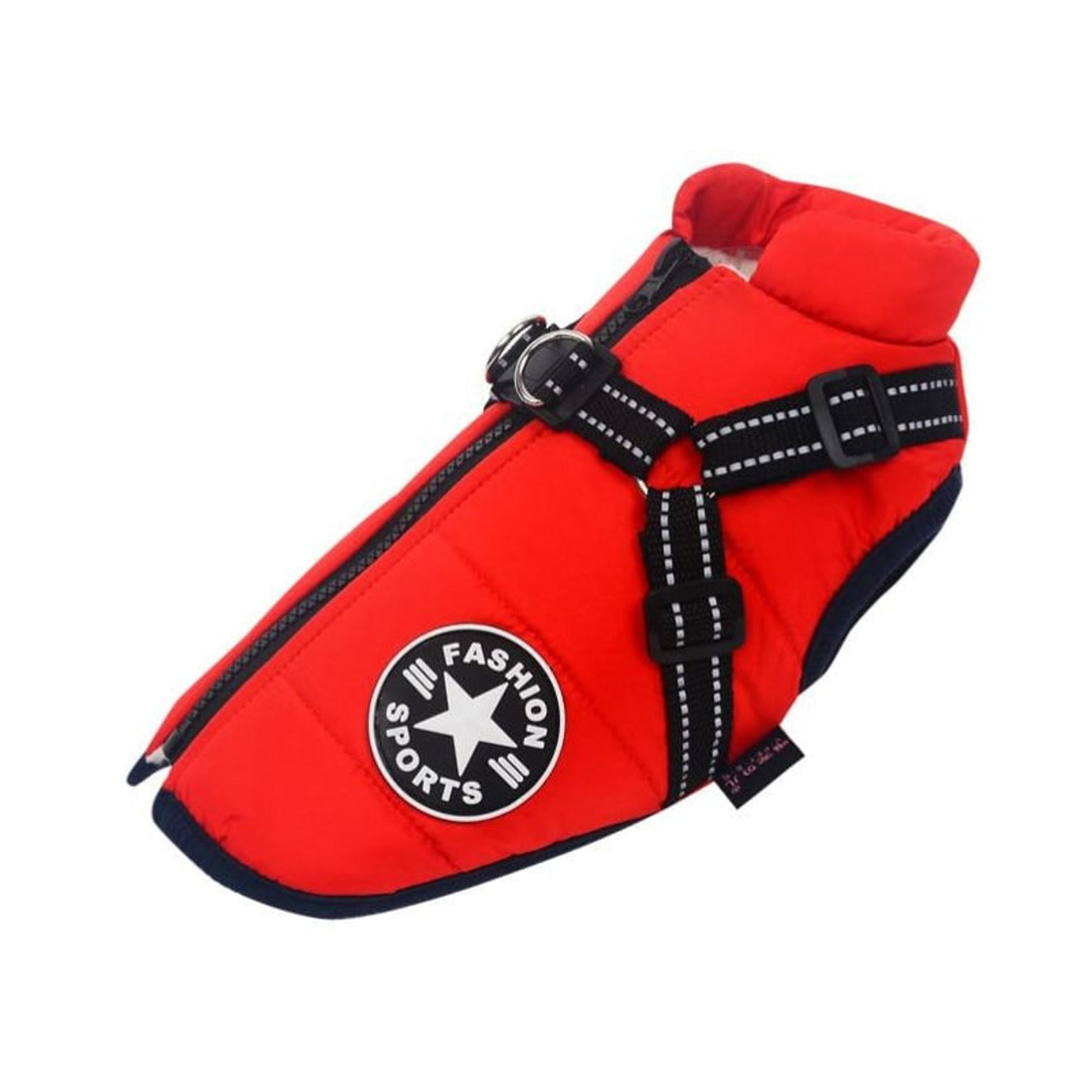 Dog Winter Coat With Harness Waterproof Quilted Red And Navy Jacket For Pets - Image 11