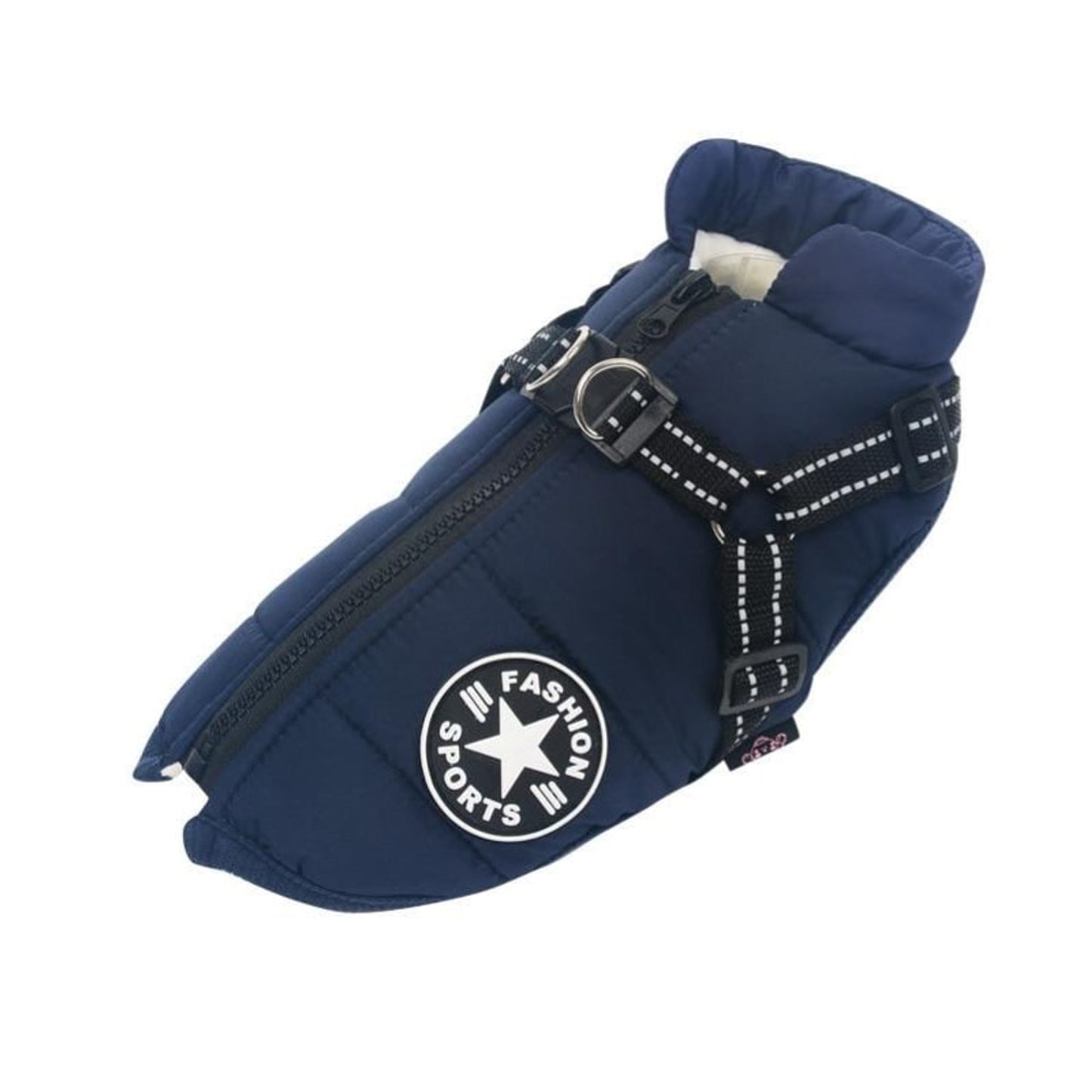 Dog Winter Coat With Harness Waterproof Quilted Red And Navy Jacket For Pets - Image 10
