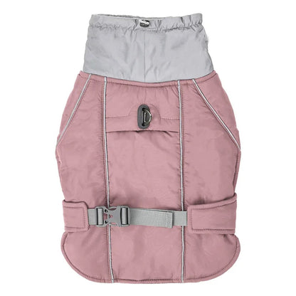 Dog Winter Coat With Reflective Trim High Collar Adjustable Waist Strap And D-ring For Harness - Image 8