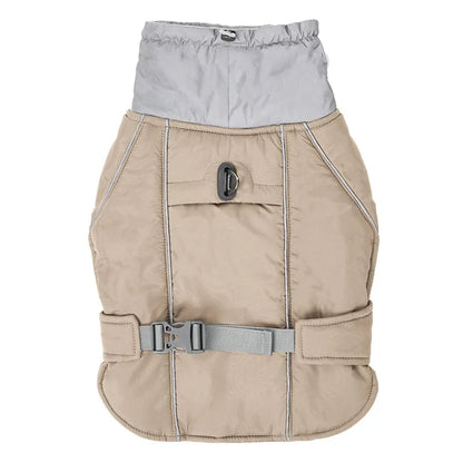 Dog Winter Coat With Reflective Trim High Collar Adjustable Waist Strap And D-ring For Harness - Image 10