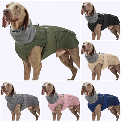 Dog Winter Coat With Reflective Trim High Collar Adjustable Waist Strap And D-ring For Harness - Image 3