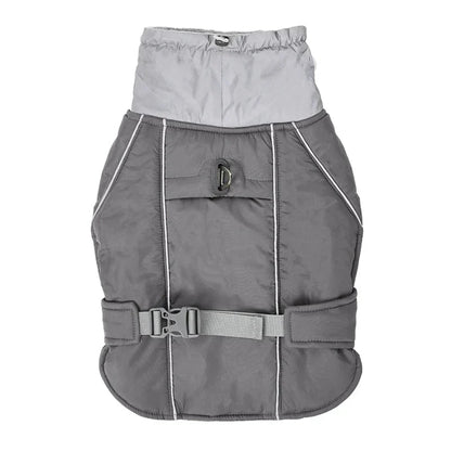 Dog Winter Coat With Reflective Trim High Collar Adjustable Waist Strap And D-ring For Harness - Image 6