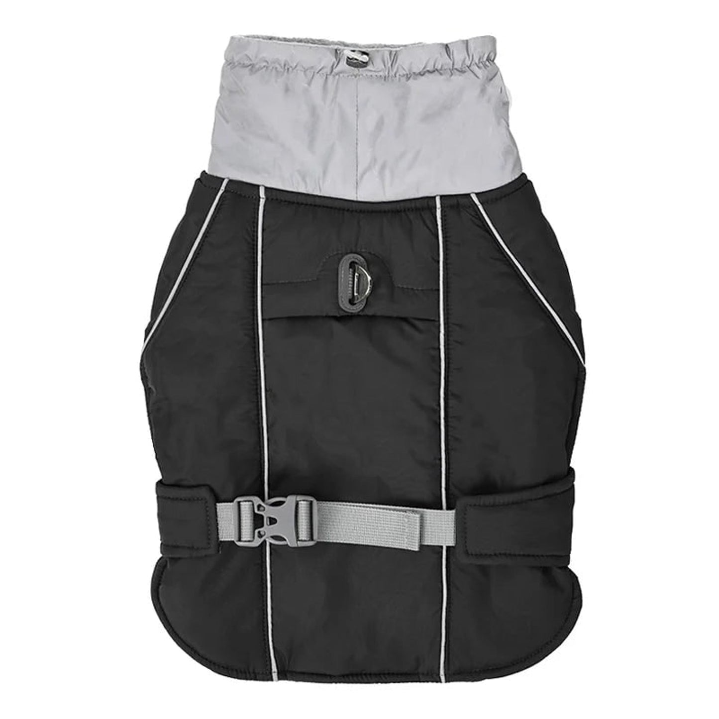 Dog Winter Coat With Reflective Trim High Collar Adjustable Waist Strap And D-ring For Harness - Image 9