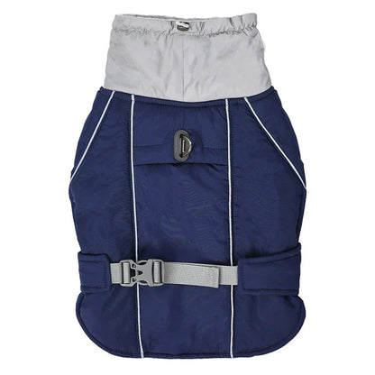 Dog Winter Coat With Reflective Trim High Collar Adjustable Waist Strap And D-ring For Harness - Image 5