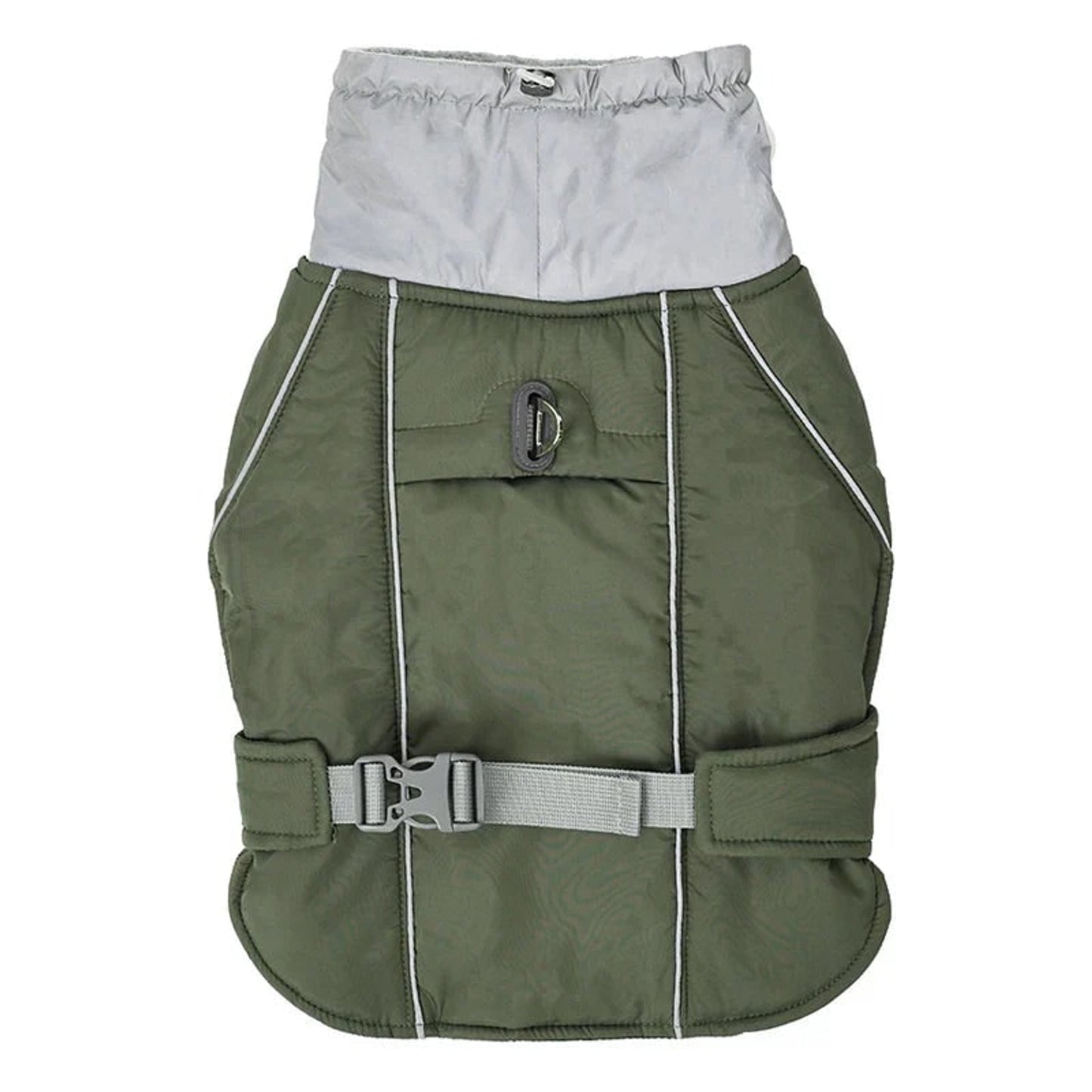 Dog Winter Coat With Reflective Trim High Collar Adjustable Waist Strap And D-ring For Harness - Image 7