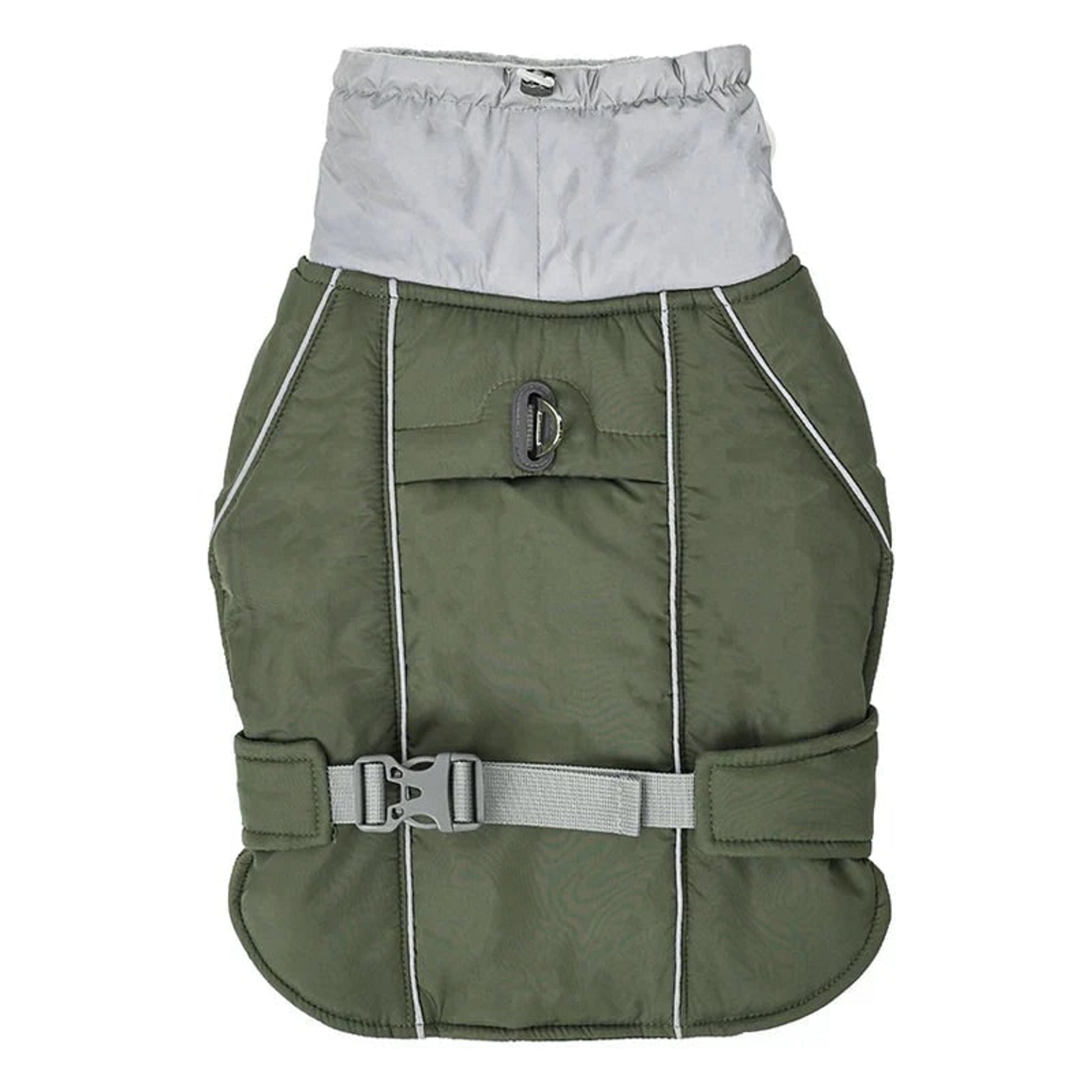 Dog Winter Coat With Reflective Trim High Collar Adjustable Waist Strap And D-ring For Harness - Image 7