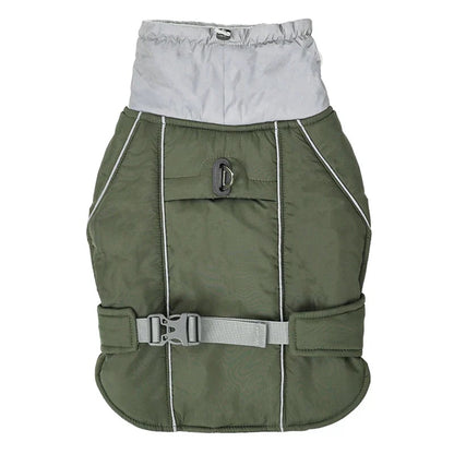 Dog Winter Coat With Reflective Trim High Collar Adjustable Waist Strap And D-ring For Harness - Image 7