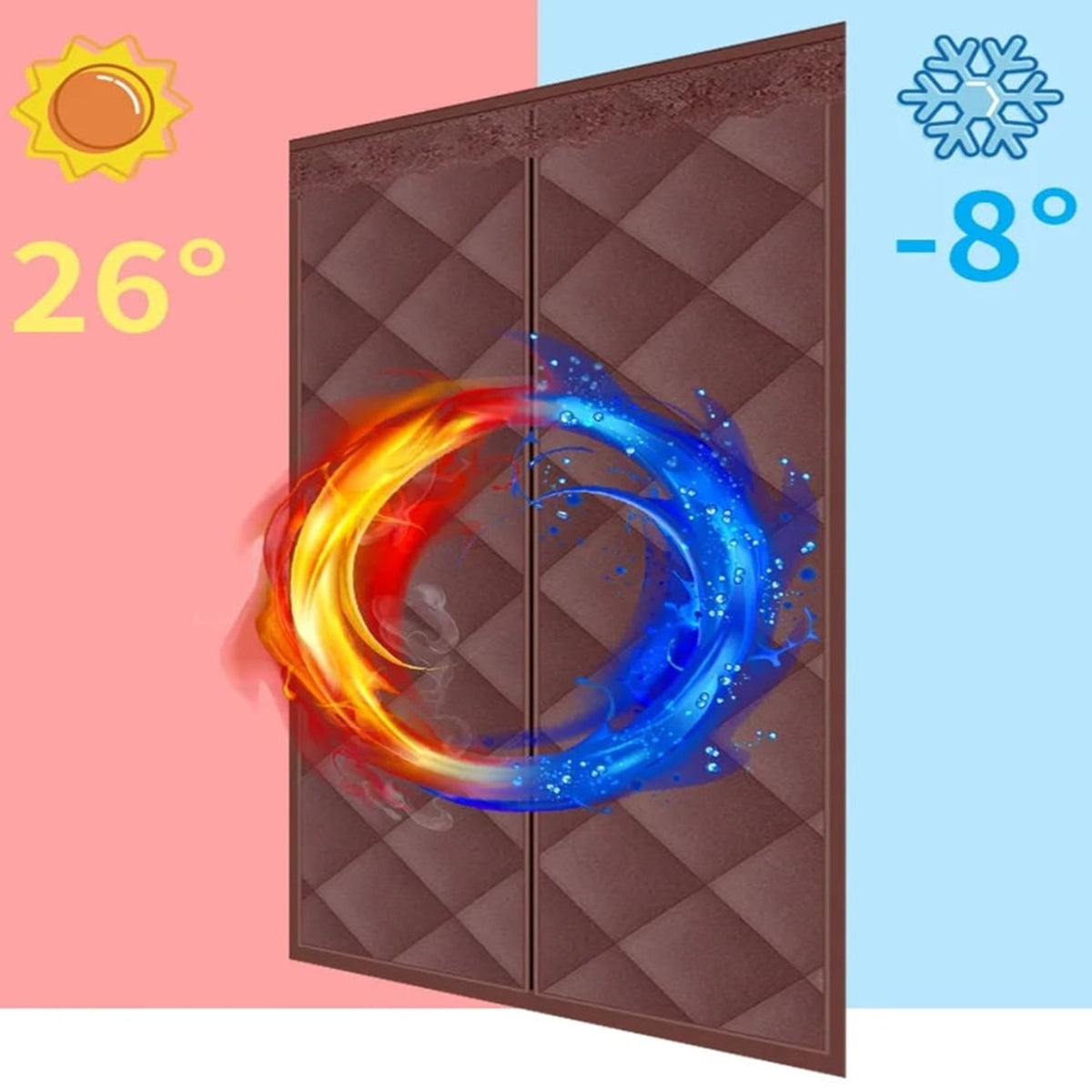 Door Draft Blocker Quilted Thermal Insulation Curtain With Magnetic Edge - Image 6