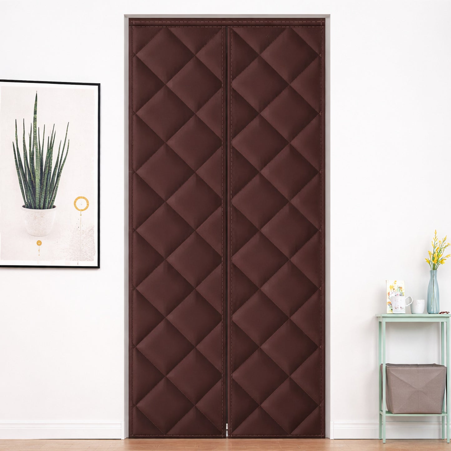 Door Draft Blocker Quilted Thermal Insulation Curtain With Magnetic Edge - Image 4