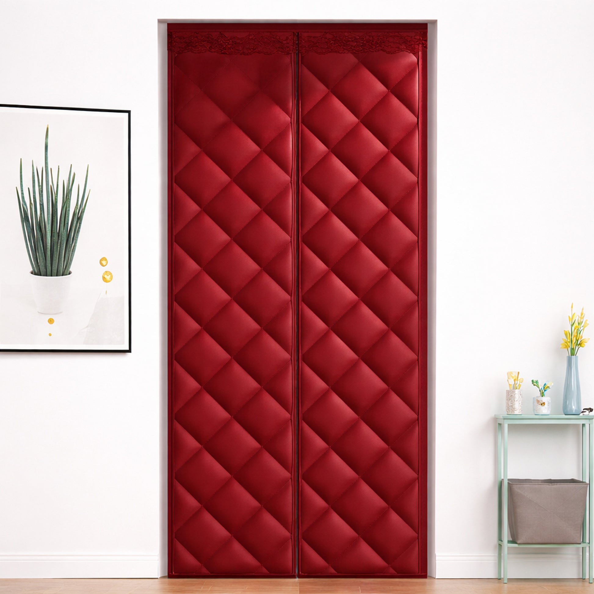 Door Draft Blocker Quilted Thermal Insulation Curtain With Magnetic Edge - Image 7