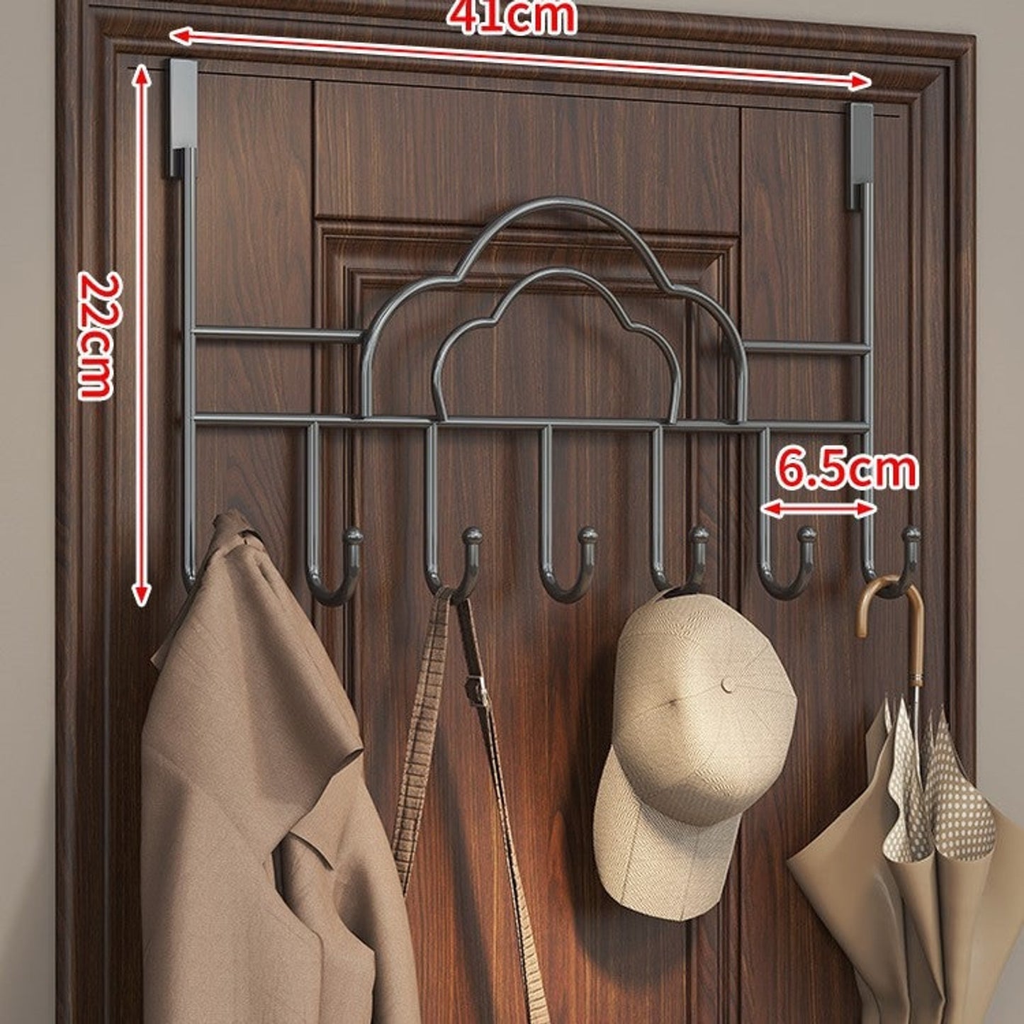 Door Mounted Coat Rack with Streamlined Cloud Shape and Hooks - Image 2