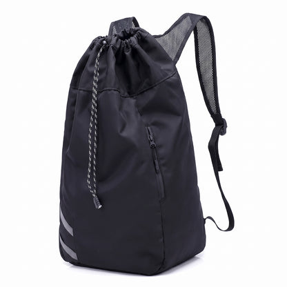 Backpack Gym Bag Drawstring Black Nylon Padded Shoulder Straps - angle