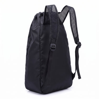 Backpack Gym Bag Drawstring Black Nylon Padded Shoulder Straps - angle