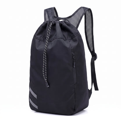 Backpack Gym Bag Drawstring Black Nylon Padded Shoulder Straps - angle