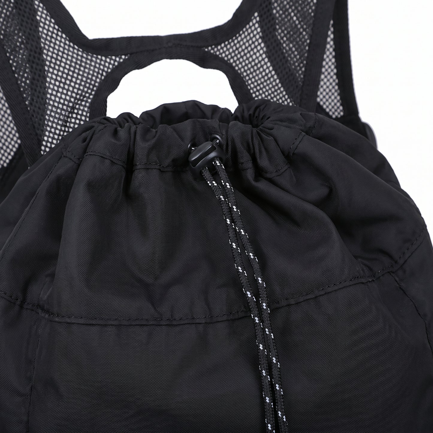 Backpack Gym Bag Drawstring Black Nylon Padded Shoulder Straps - detail