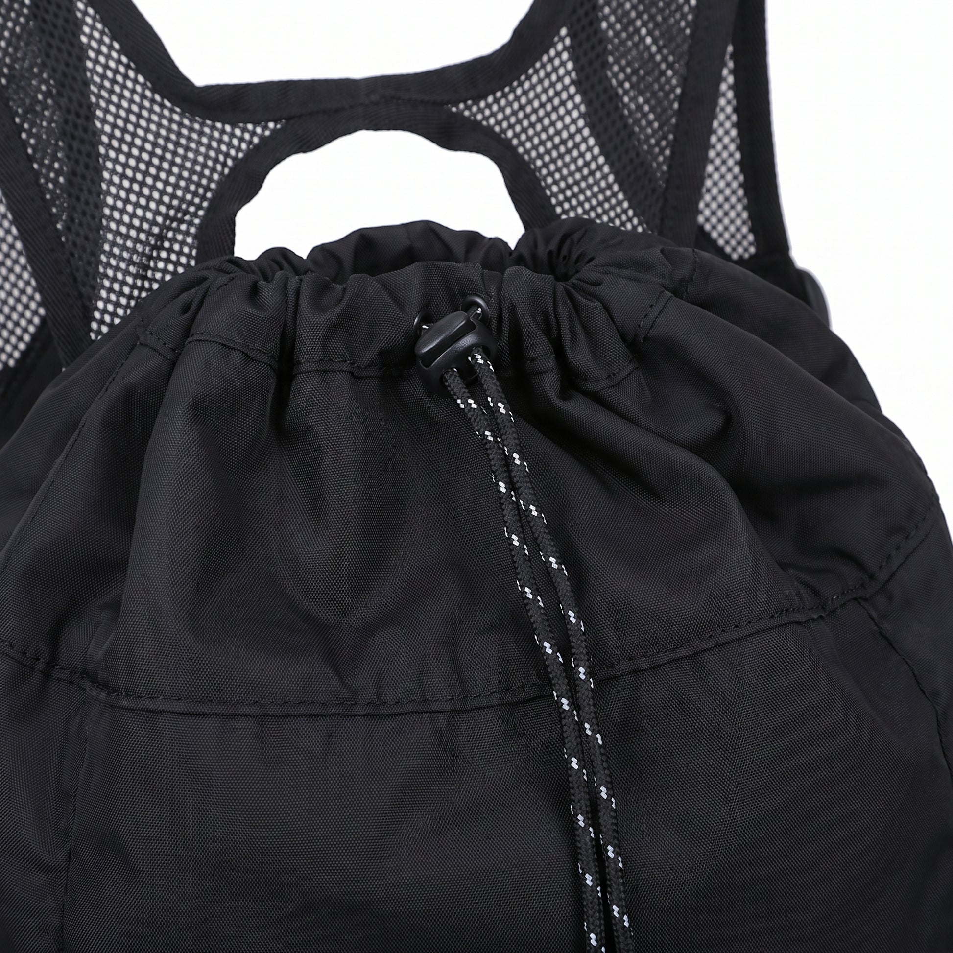 Backpack Gym Bag Drawstring Black Nylon Padded Shoulder Straps - detail