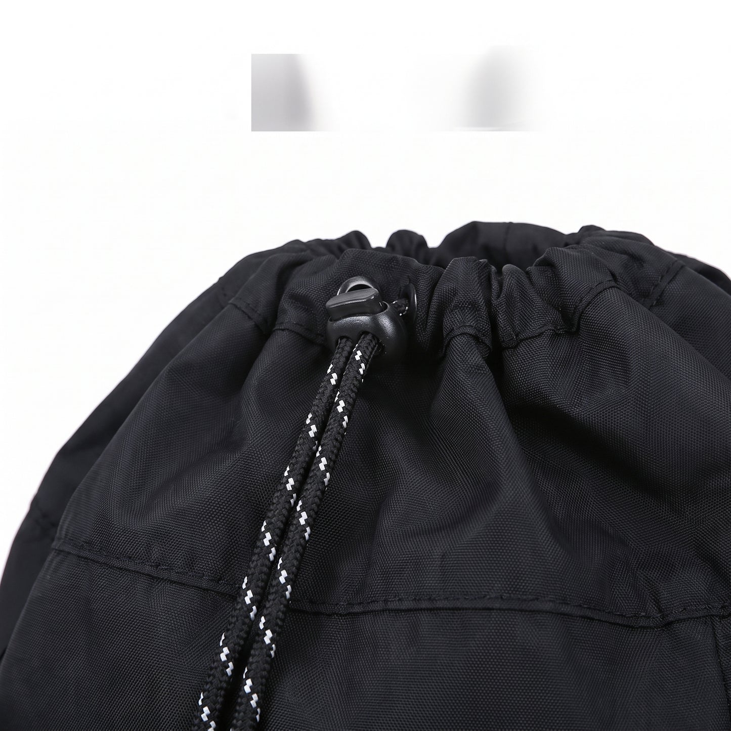 Backpack Gym Bag Drawstring Black Nylon Padded Shoulder Straps - detail