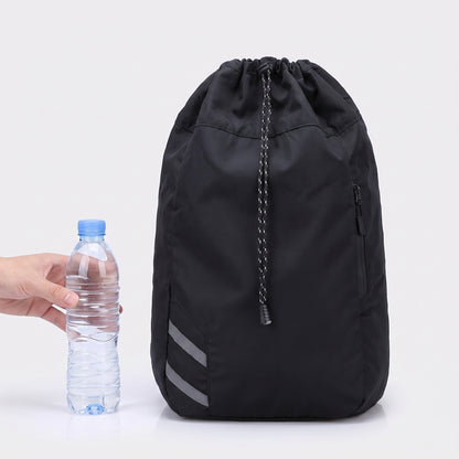 Backpack Gym Bag Drawstring Black Nylon Padded Shoulder Straps - scale