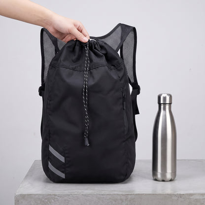 Backpack Gym Bag Drawstring Black Nylon Padded Shoulder Straps - scale