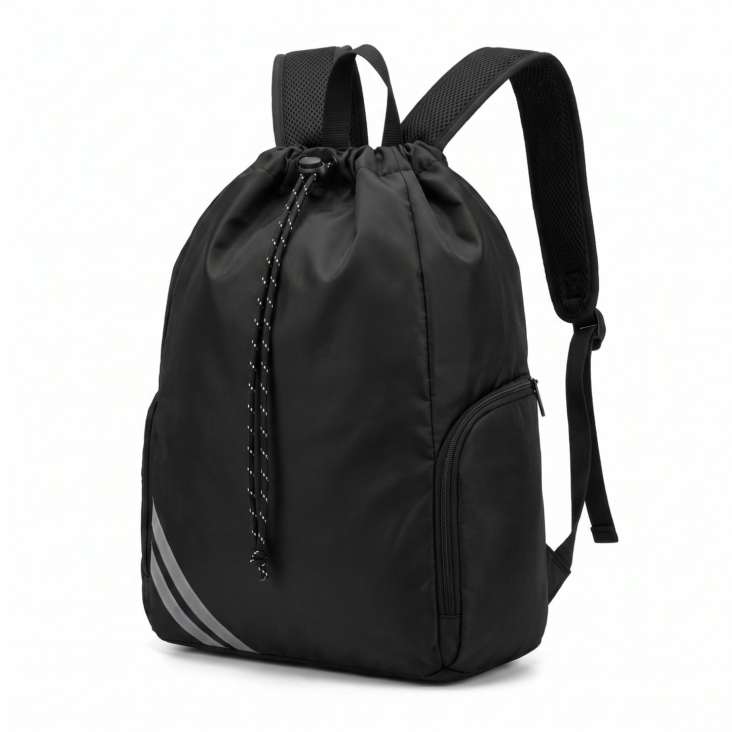 Backpack Gym Bag Drawstring Black Nylon Padded Shoulder Straps - studio
