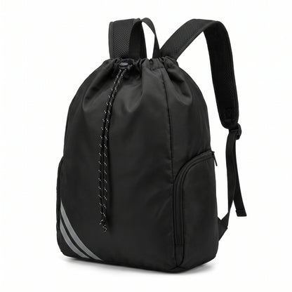 Backpack Gym Bag Drawstring Black Nylon Padded Shoulder Straps - studio