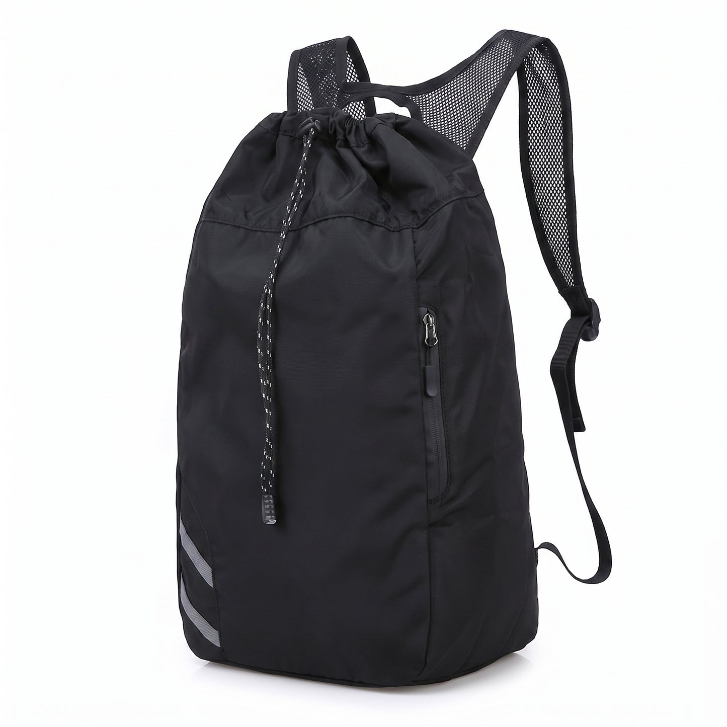 Backpack Gym Bag Drawstring Black Nylon Padded Shoulder Straps - studio