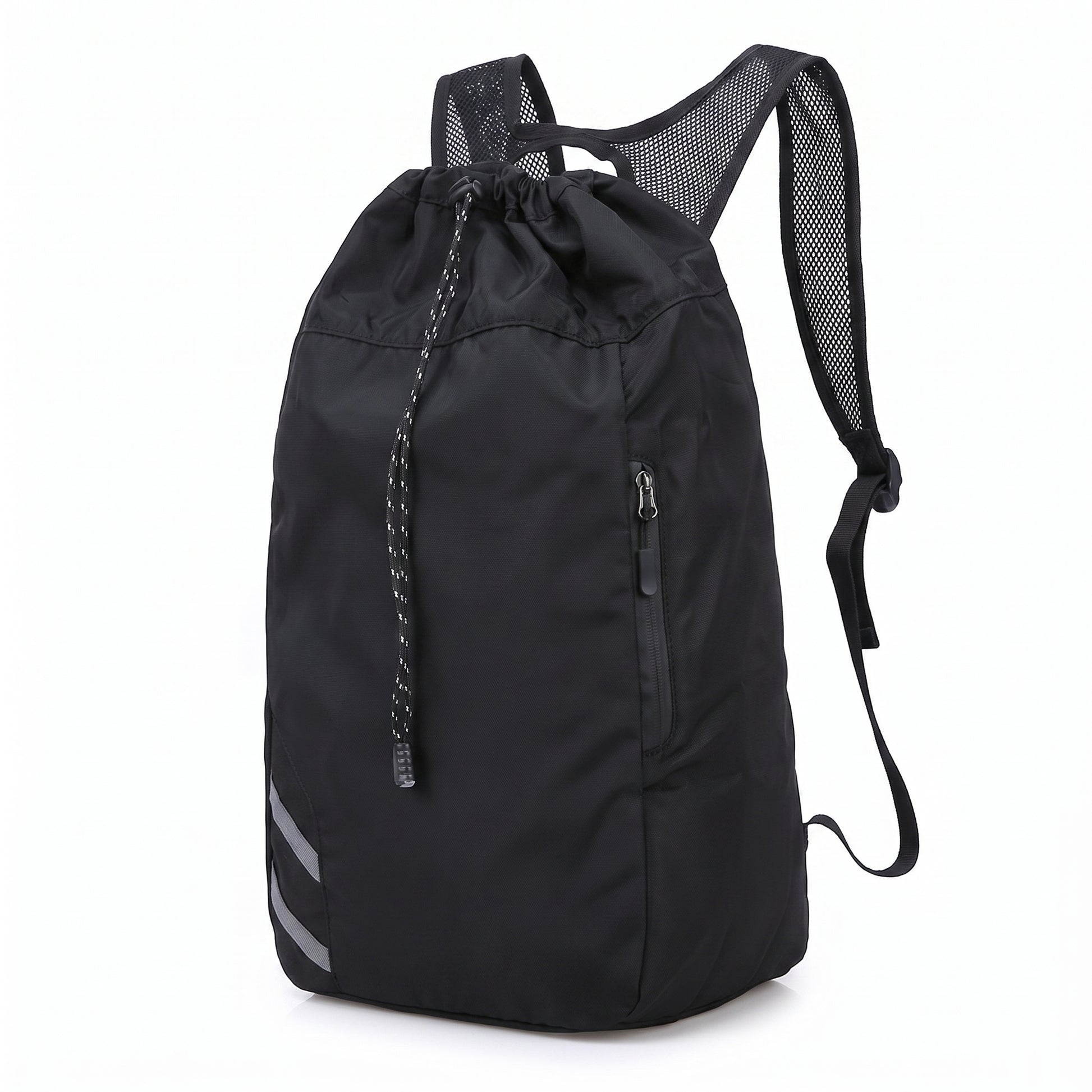 Backpack Gym Bag Drawstring Black Nylon Padded Shoulder Straps - studio