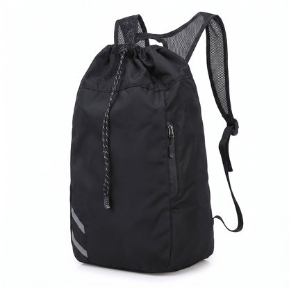 Backpack Gym Bag Drawstring Black Nylon Padded Shoulder Straps - studio