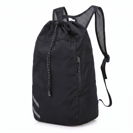 Backpack Gym Bag Drawstring Black Nylon Padded Shoulder Straps - studio