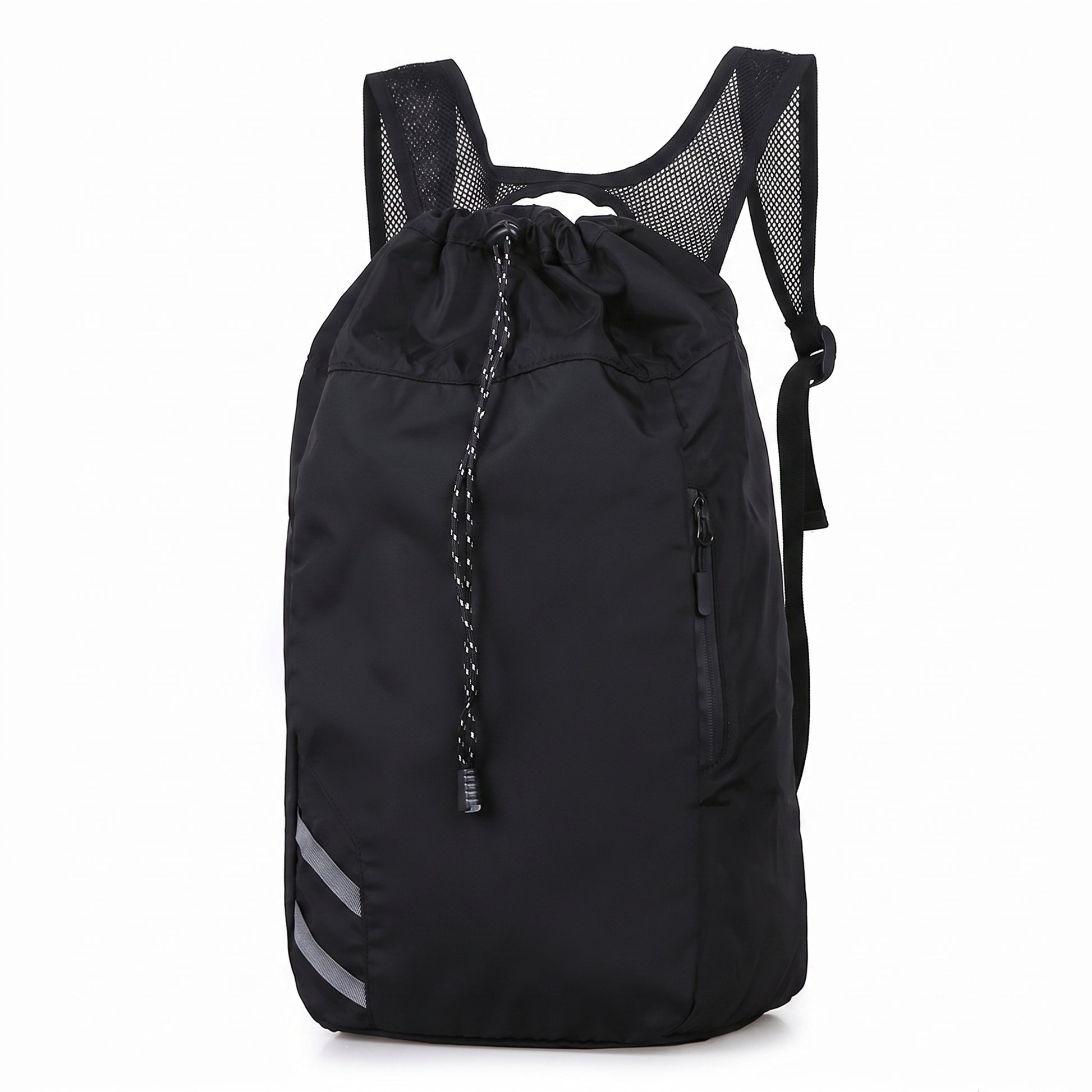 Backpack Gym Bag Drawstring Black Nylon Padded Shoulder Straps - studio