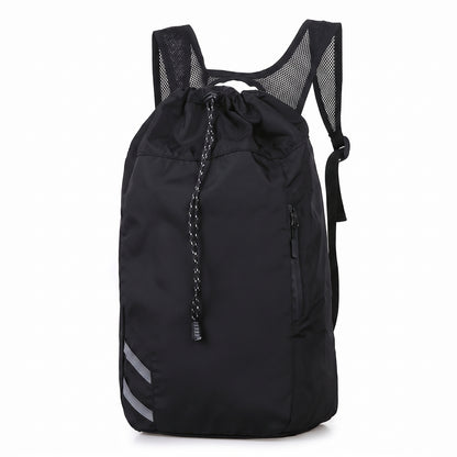 Backpack Gym Bag Drawstring Black Nylon Padded Shoulder Straps - studio