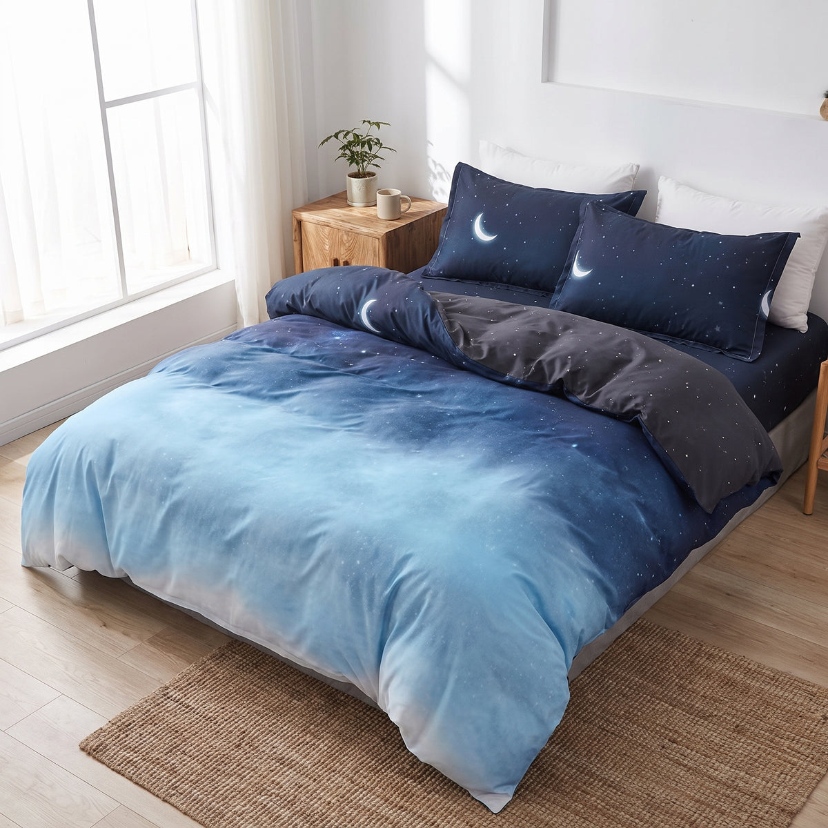Duvet Cover Set Reversible Solid Patterned Microfiber Bedding - Image 1