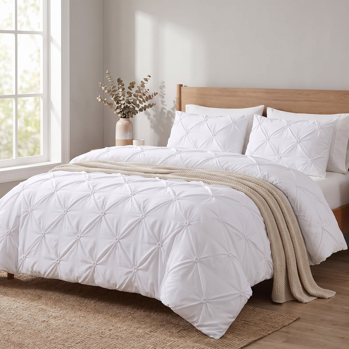 Duvet Cover Set Pinched Pleat Quilted Bedding - Image 2
