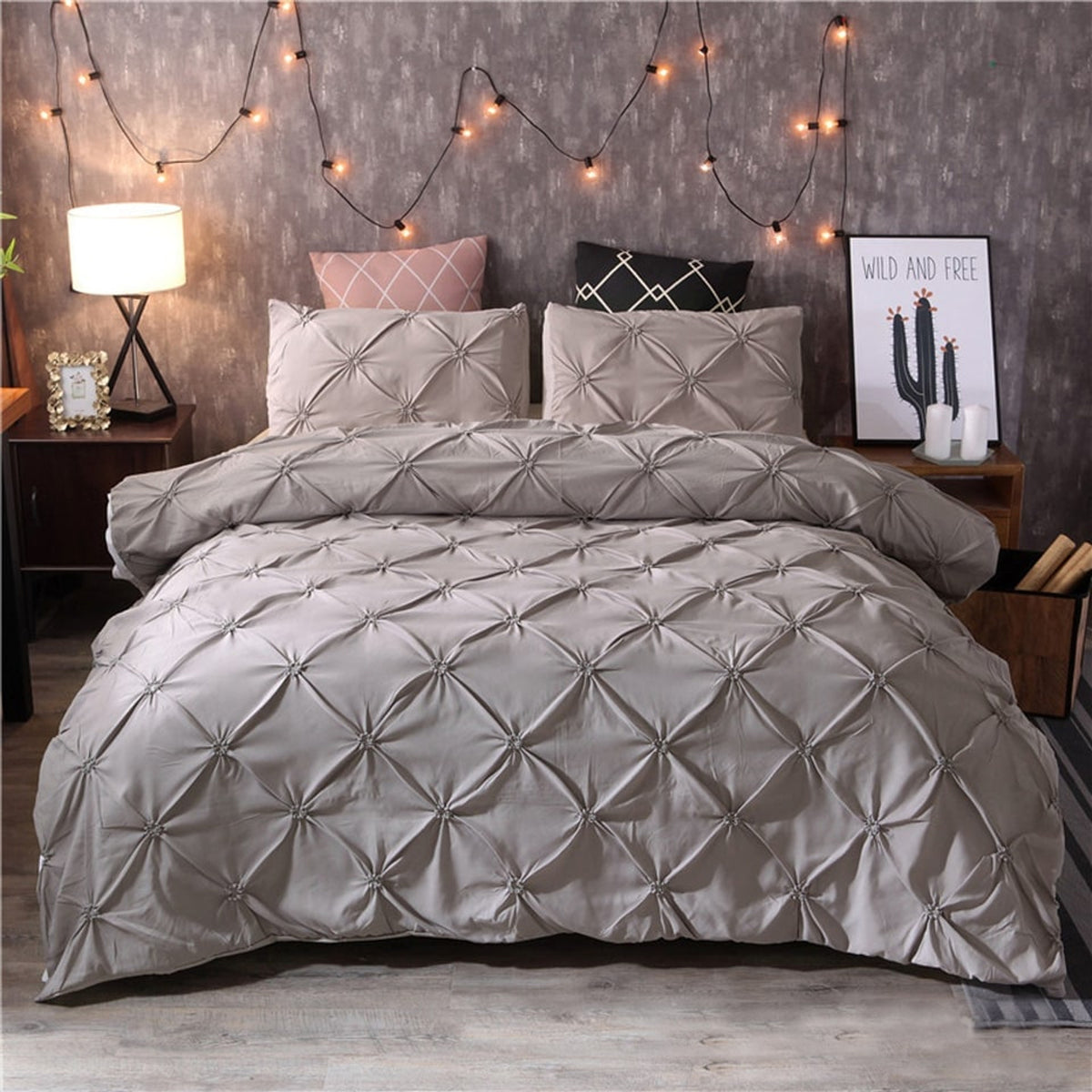 Duvet Cover Set Pinched Pleat Quilted Bedding - Image 4