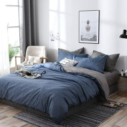Duvet Cover Set Reversible Solid Patterned Microfiber Bedding - Image 6