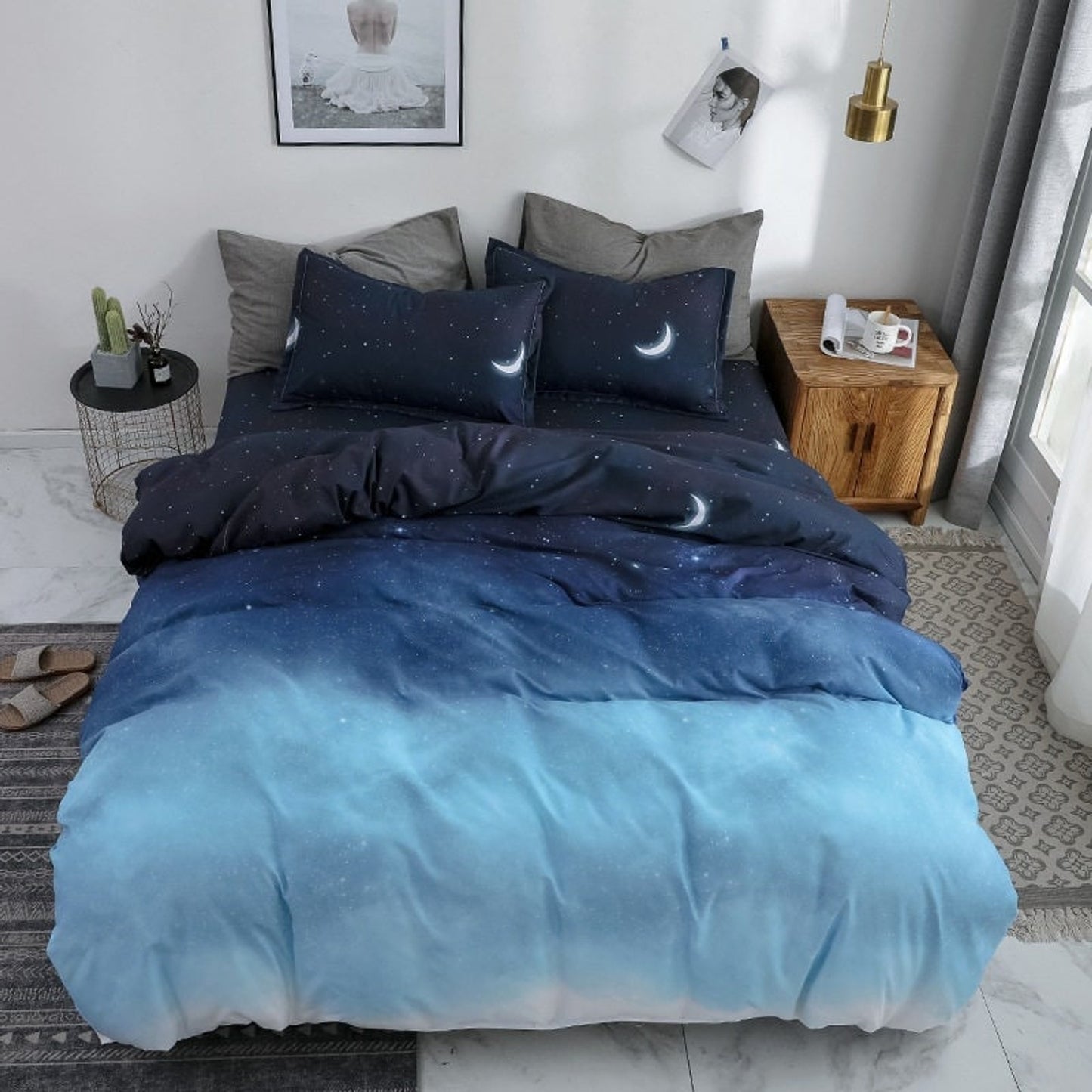 Duvet Cover Set Reversible Solid Patterned Microfiber Bedding - Image 5