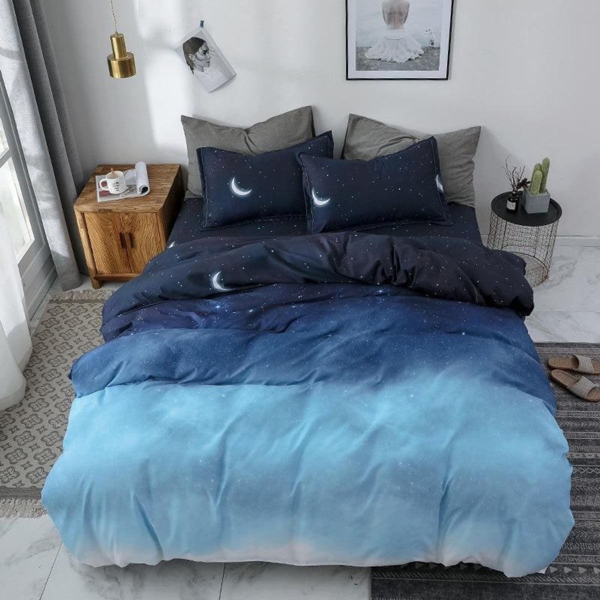 Duvet Cover Set Reversible Solid Patterned Microfiber Bedding - Image 2