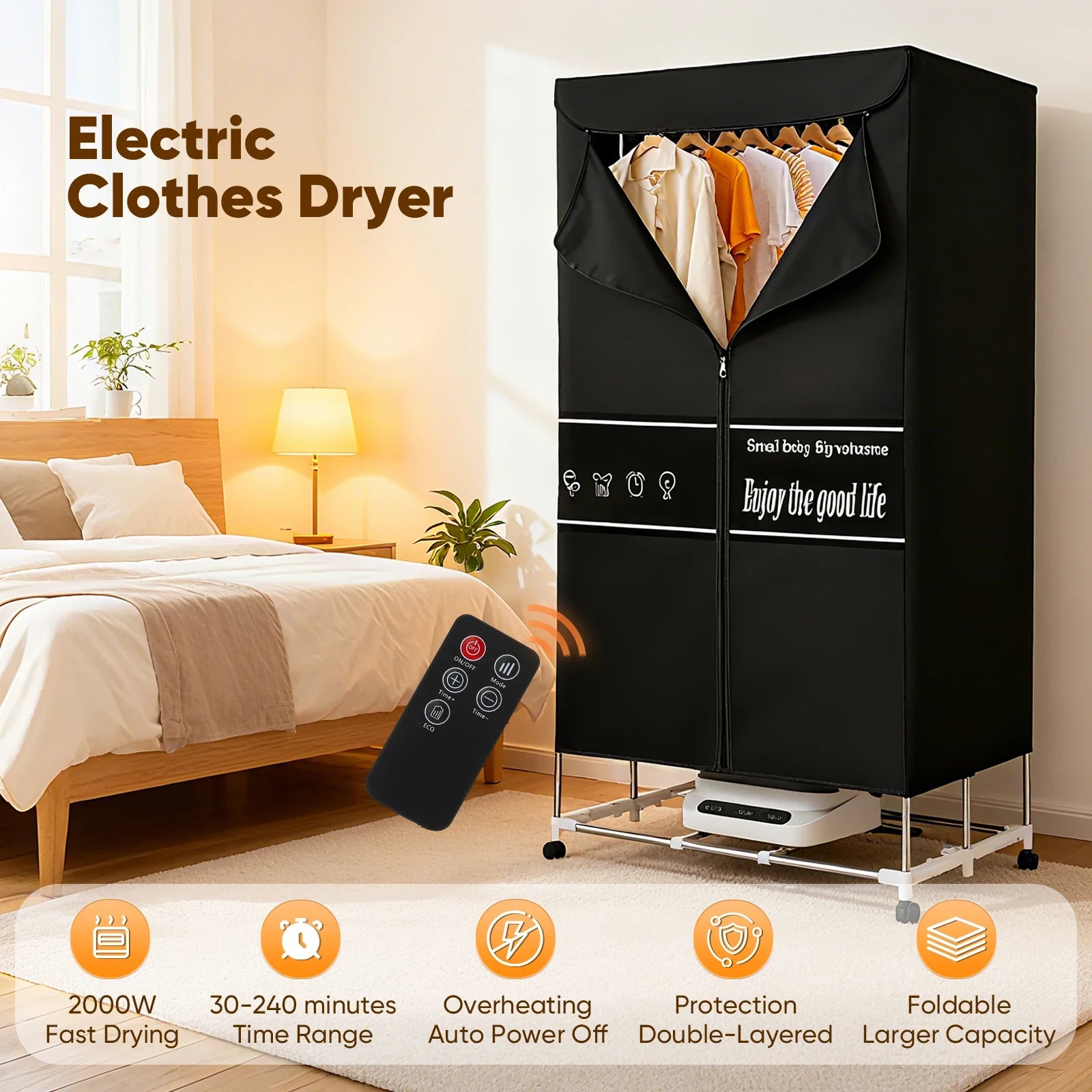 Electric Clothes Dryer Home Quick Drying Folding Cloth 2000W Large Capacity Remote Control Timing Machine - Image 4