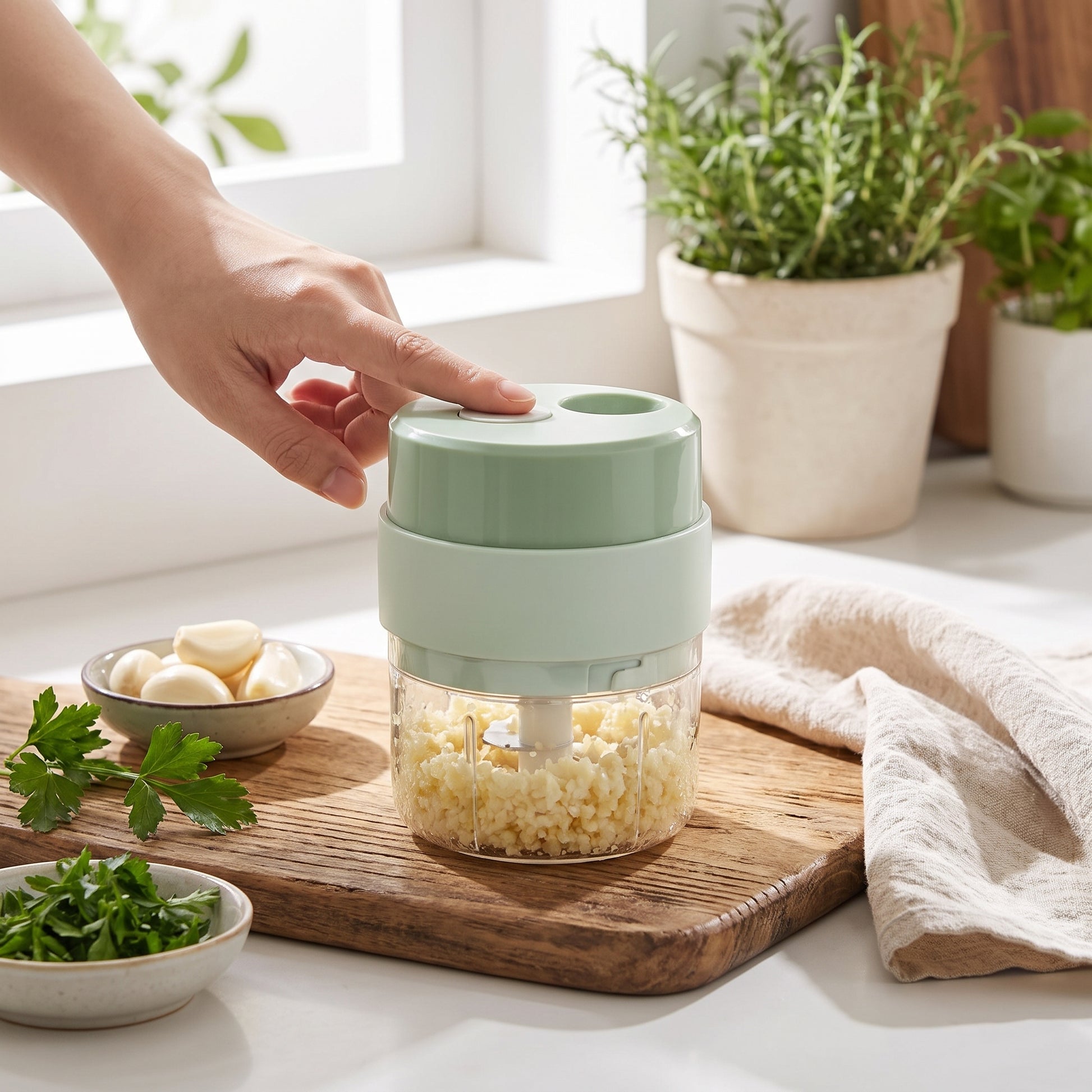 Mini Food Processor Electric Chopper Portable Rechargeable Garlic - in-use